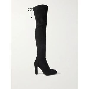 Stuart Weitzman 90MM Highland Block Heel Suede Over The Knee Boots In Black 10.5